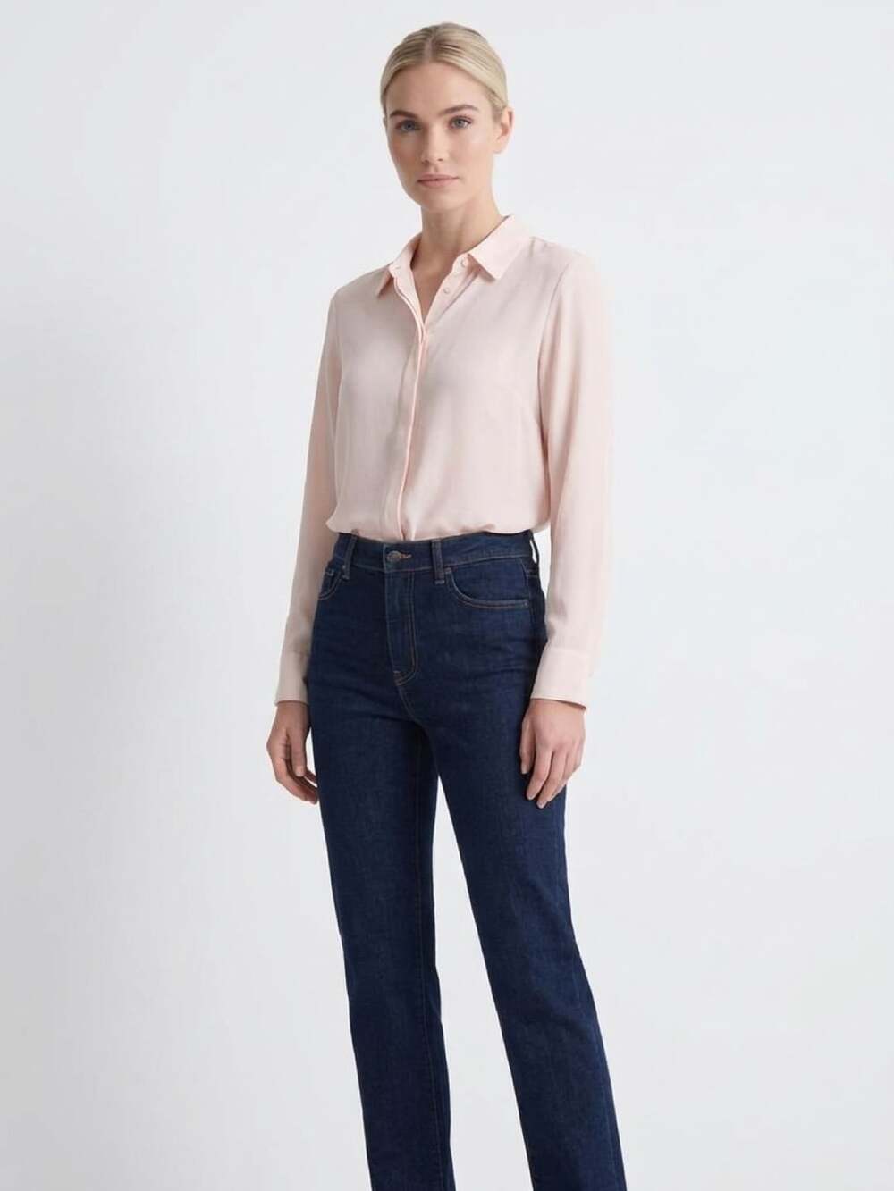 Ann Taylor Factory Blouse Size L Pink Long Sleeve Button Down